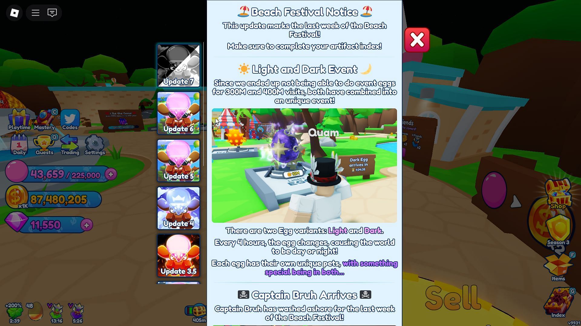 In-game update log (Image via Roblox)